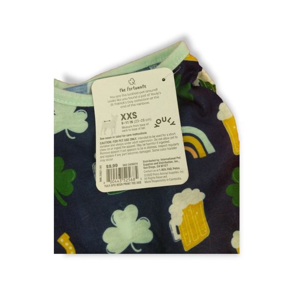 Youly Dog XXS The Fortunate Beer and Clovers T-Shirt New - Picture 4 of 4